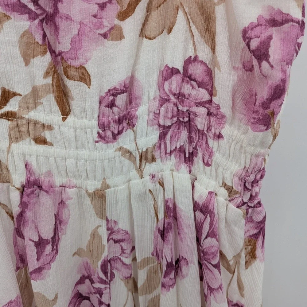 Cottagecore Milkmaid Boho Abercrombie & Fitch Floral Purple Cream L Maxi Dress